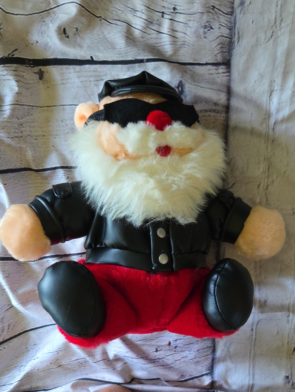 Plush Biker Santa Doll - Red, Black
